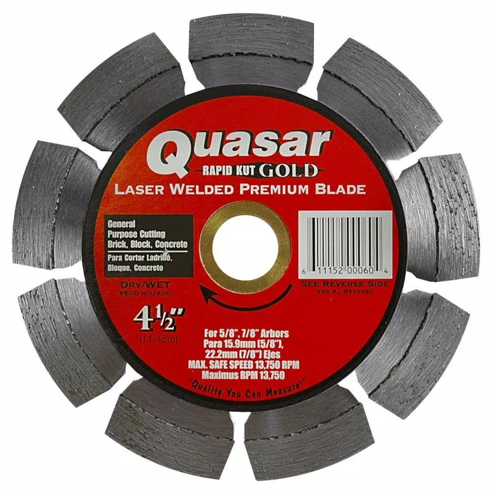 Quasar Rapid Kut Gold 4-1/2 in. Segmented Diamond Blade for Concrete, Brick, and Block