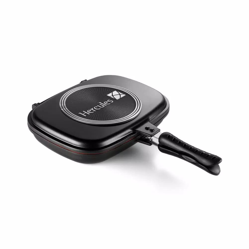 Hercules 13 in. Cast Aluminum Nonstick Double-Sided Skillet with Magnetic Lock - Black