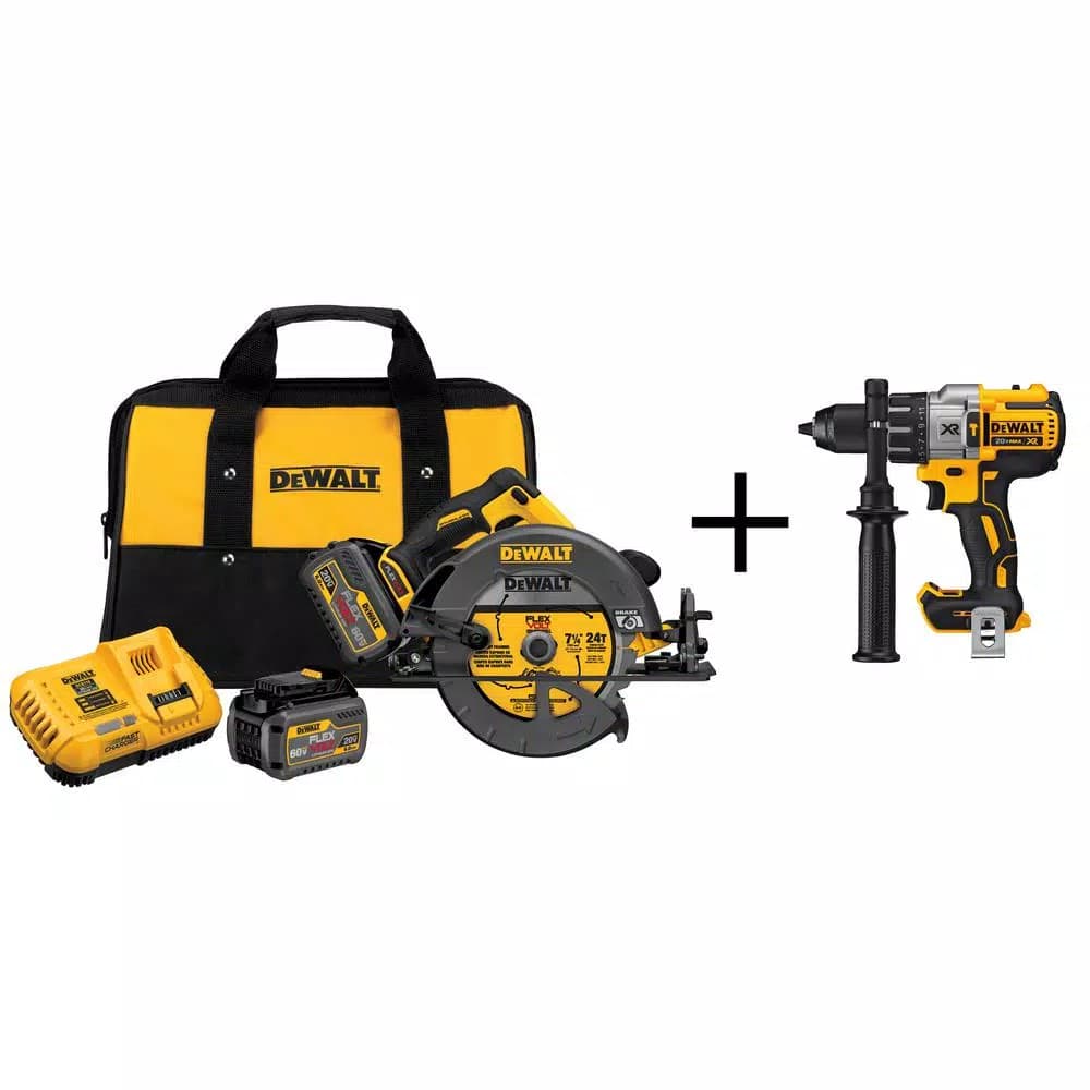 DEWALT FLEXVOLT 60V MAX Brushless 7-1/4 in. Circular Saw Kit with (2) 6.0Ah Batteries & Bonus Hammer Drill