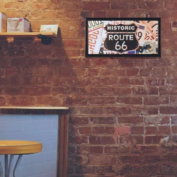 Crystal Art Gallery Historic Route 66 Framed Marquee LED Sign - Vintage Road Trip Wall Art