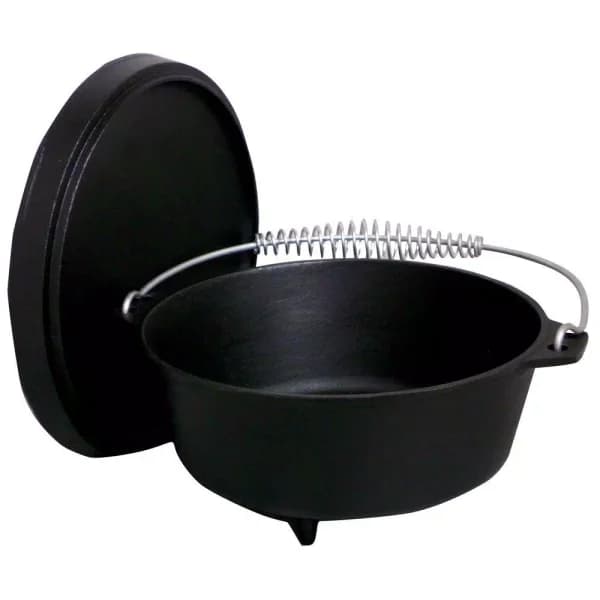 King Kooker 8 Qt. Round Cast Iron Dutch Oven with Feet and Coal Lid, Pre-Seasoned Black