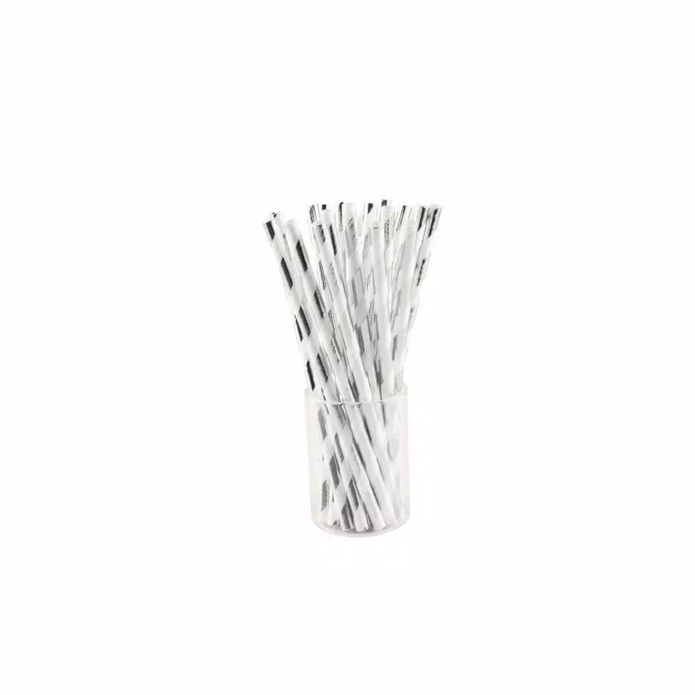 Sugar Plum Party SugarPlum Collection 50-Piece Silver and White Assorted Disposable Paper Cocktail Straws