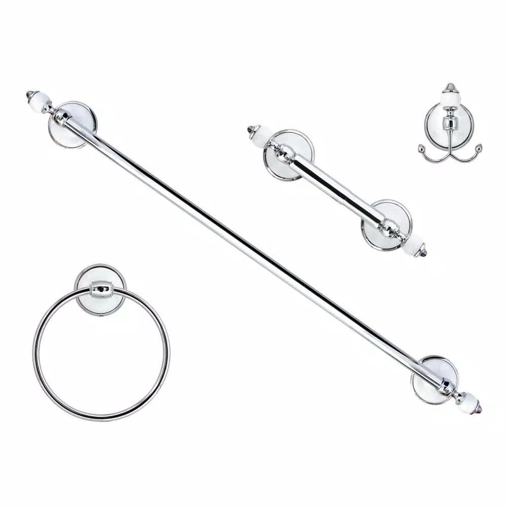 MODONA 4-Piece Bathroom Accessories Set, White Porcelain and Polished Chrome