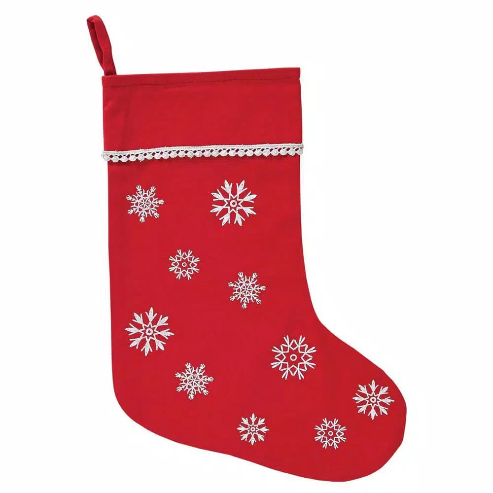 VHC Brands Winter Wonderment 15 in. Red Traditional Christmas Stocking with White Snowflake Pattern