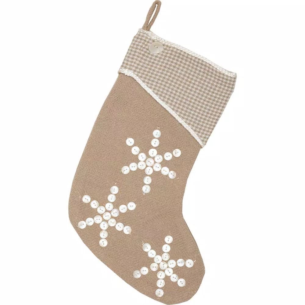 VHC Brands 15 in. Cotton Pearlescent Natural Tan Coastal Christmas Stocking
