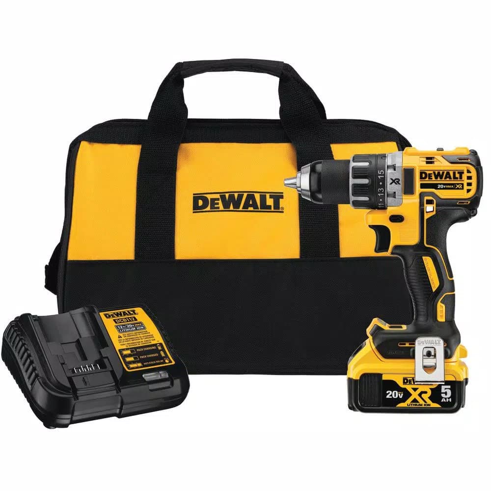 DEWALT 20V MAX XR Brushless 1/2 in. Cordless Drill/Driver Kit with 5.0Ah Battery, Charger & Bag