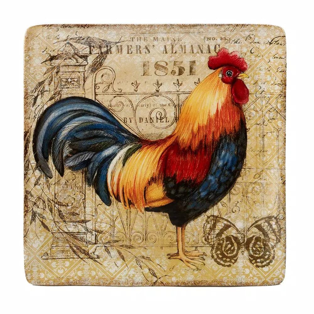 Certified International Gilded Rooster 12.5 in. Ceramic Square Serving Platter