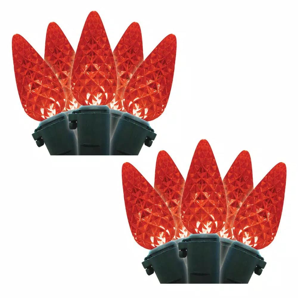 Brite Star 70-Count Red Faceted C6 LED String Lights, Set of 2