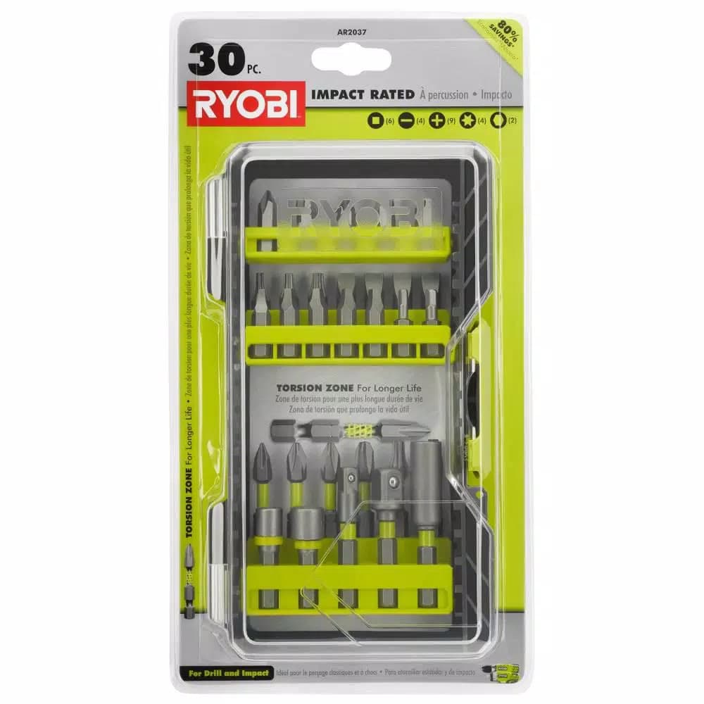 RYOBI 30-Piece Impact Rated Driving Bit Set with Torsion Zone