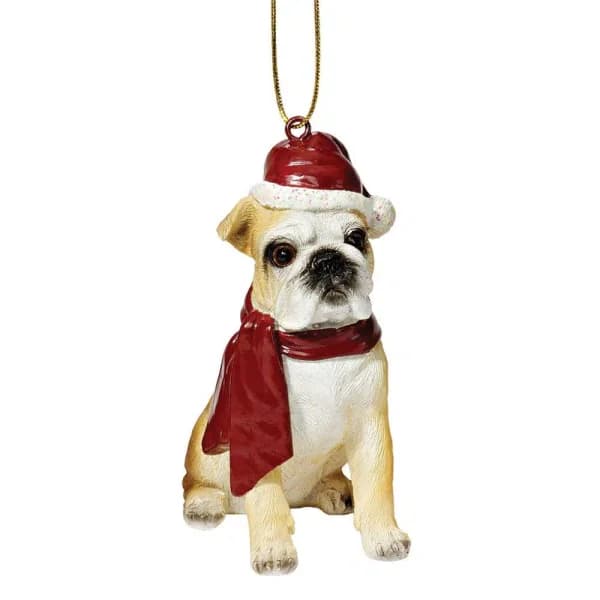 Design Toscano Bulldog Holiday Dog Ornament Sculpture, Hand-Painted Resin