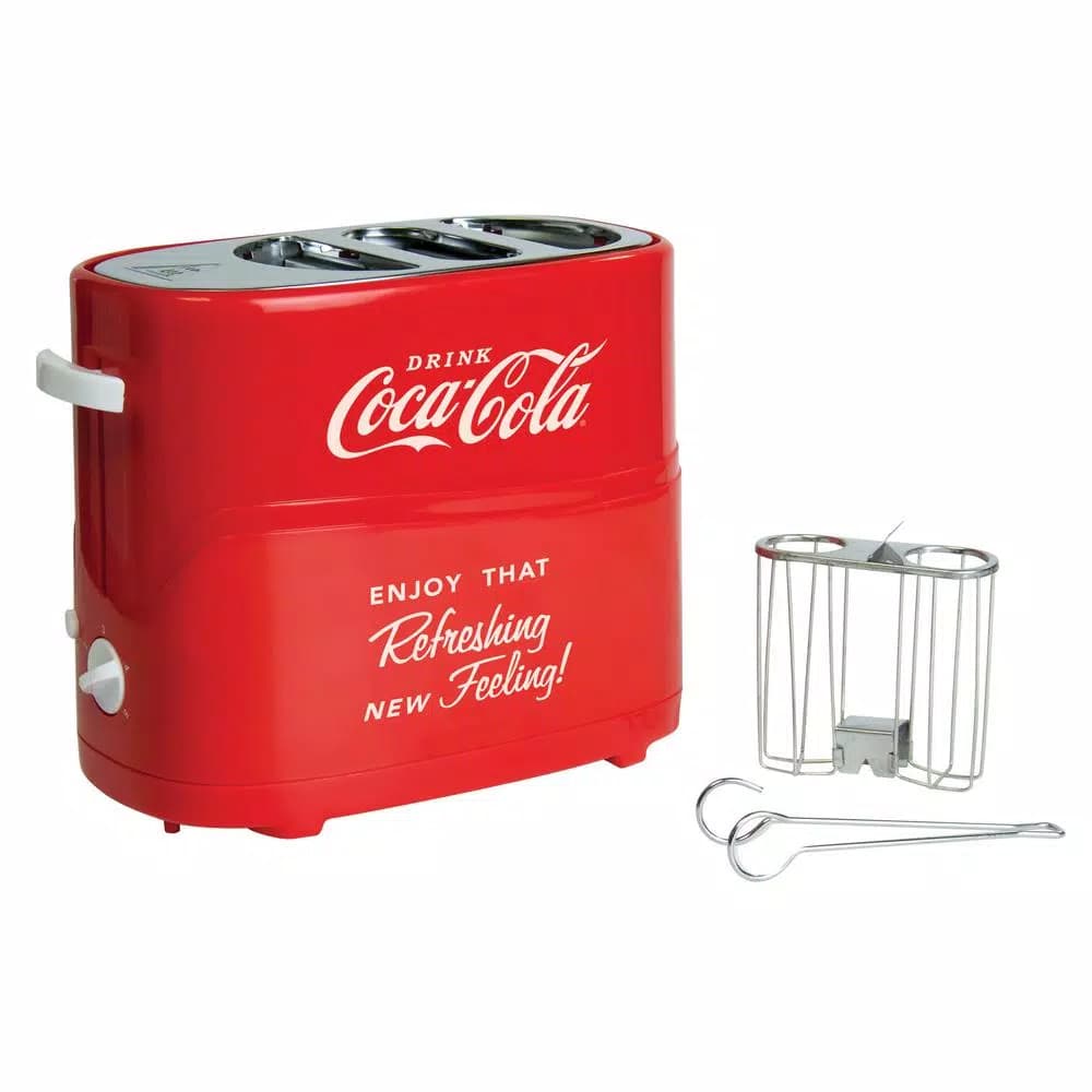 Nostalgia Coca-Cola Retro 2-Slice Hot Dog and Bun Toaster with Crumb Tray