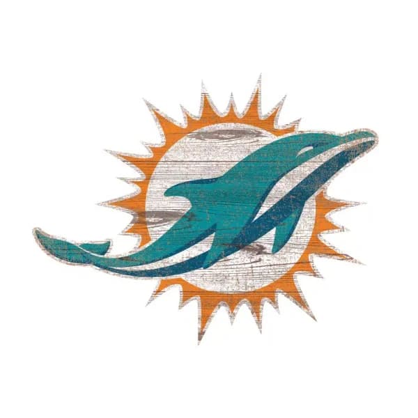 Adventure Furniture Fan Creations NFL Miami Dolphins Distressed Logo Cutout Wood Sign