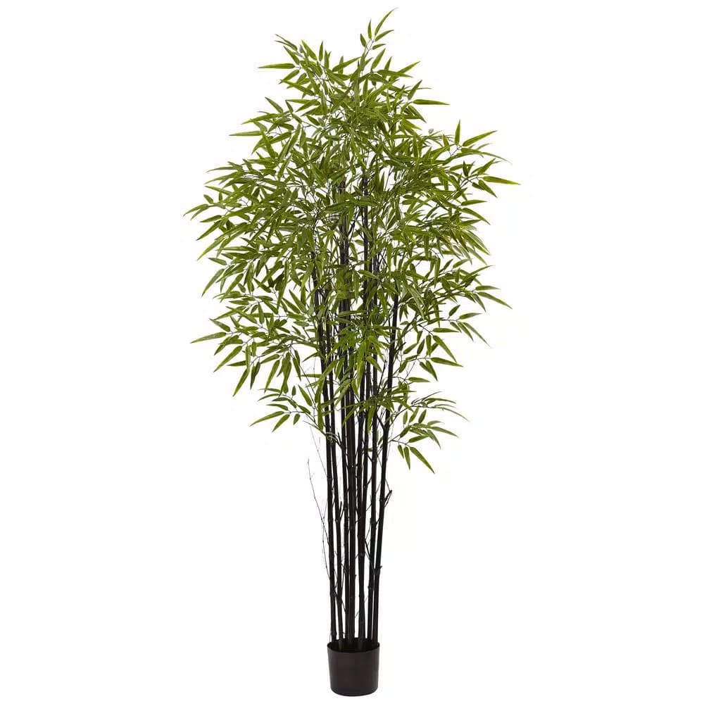 Nearly Natural 6 ft. Black Bamboo Artificial Tree with UV Resistant Leaves and Planter, Indoor/Outdoor