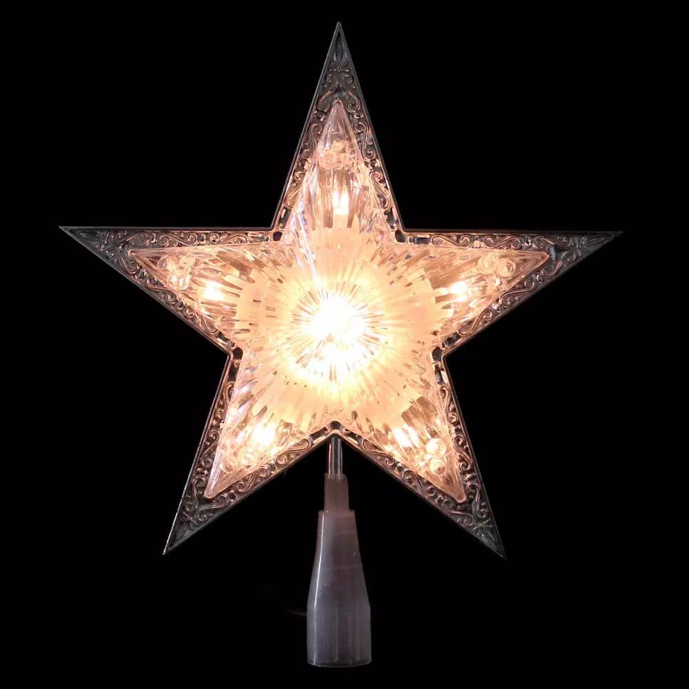Northlight 9 in. Silver and Clear Crystal 5-Point Star Christmas Tree Topper, Prelit
