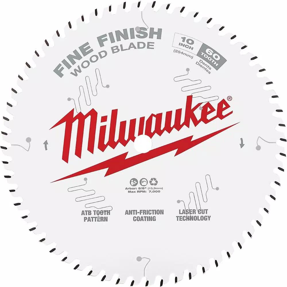 Milwaukee 10 in. 60-Tooth Fine Finish Circular Saw Blade, 5/8 in. Arbor
