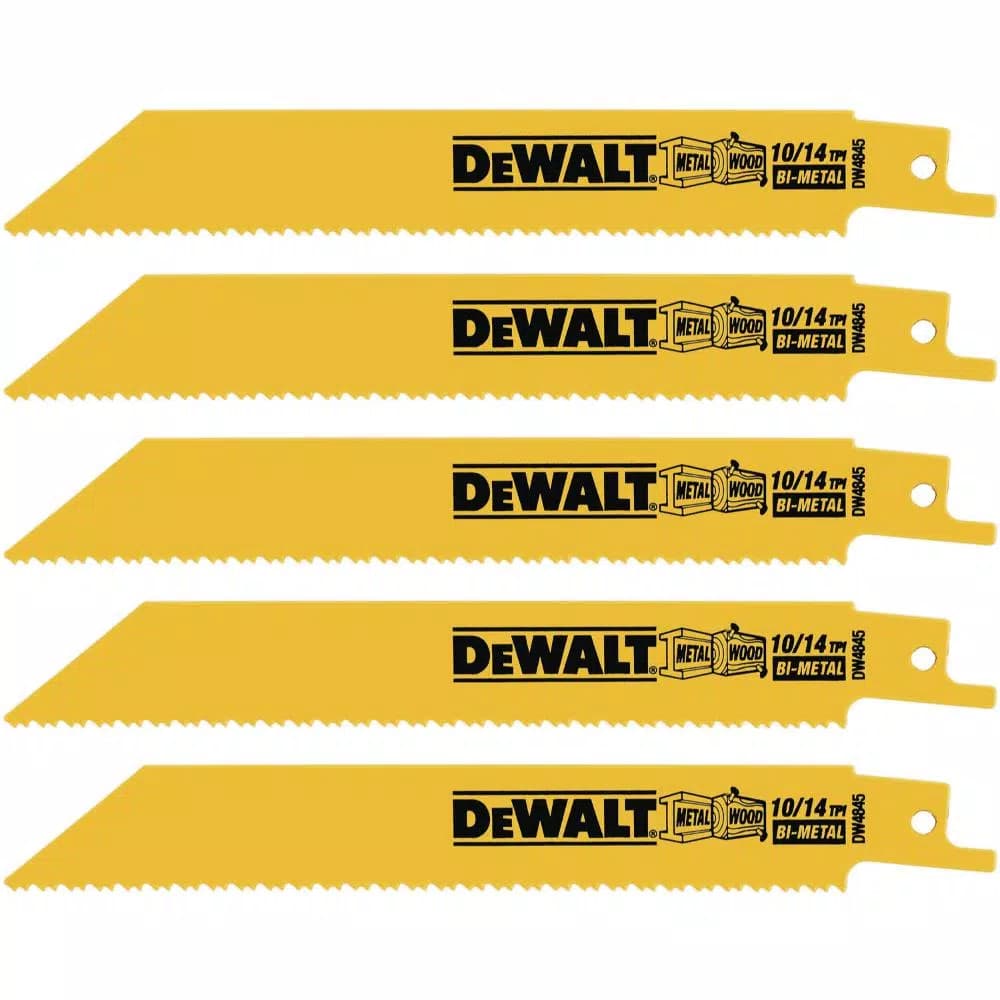 DEWALT 6 in. Bi-Metal Reciprocating Saw Blade, 10/14 TPI, Straight Back (5-Pack)