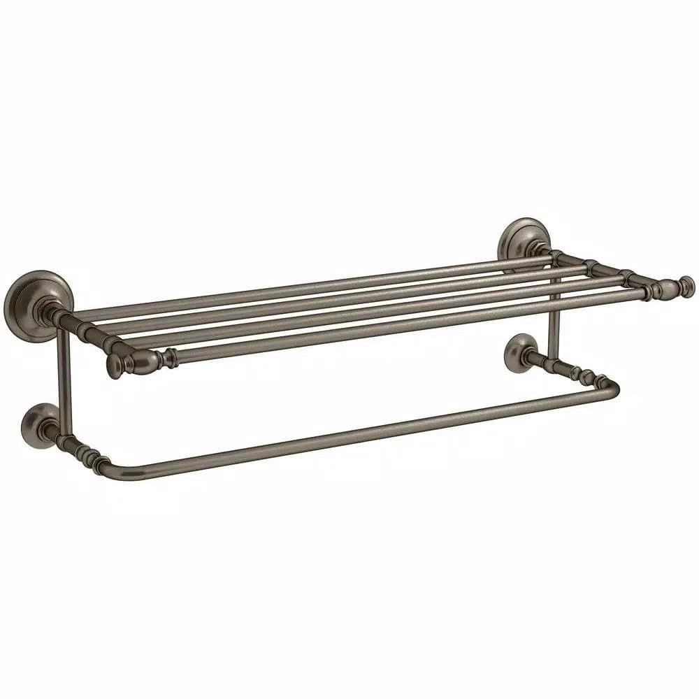 KOHLER Artifacts Hotelier Towel Rack with Shelf, Vintage Nickel