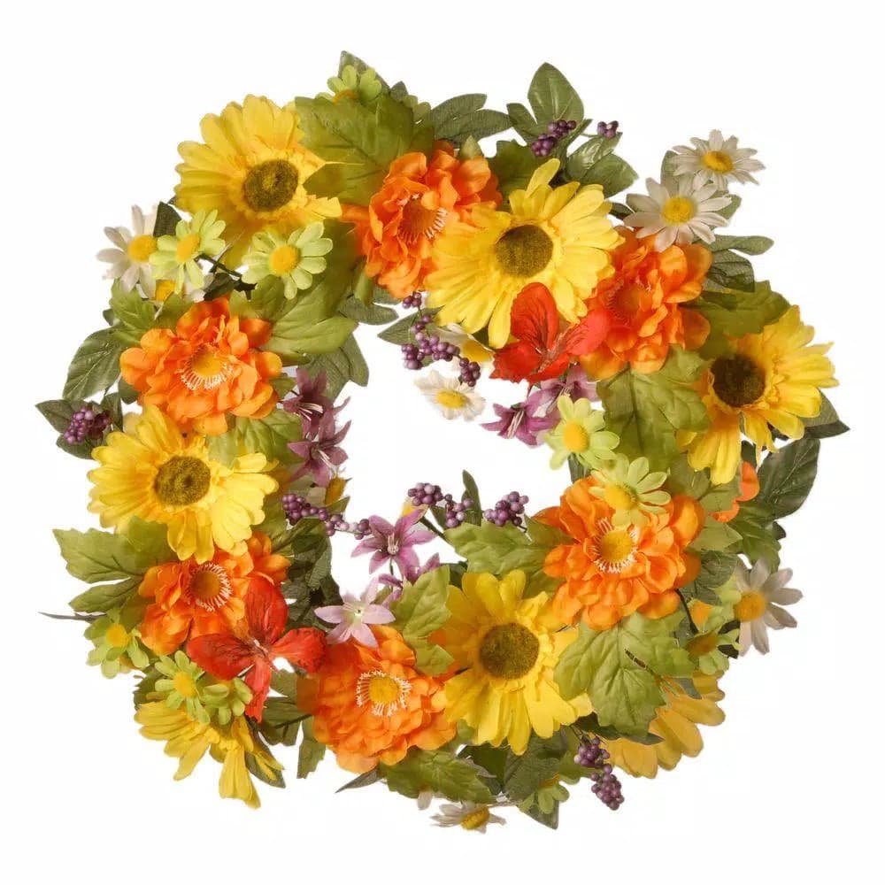 National Tree Company 18 in. Decorated Daisy Wreath with Mixed Multicolor Flowers