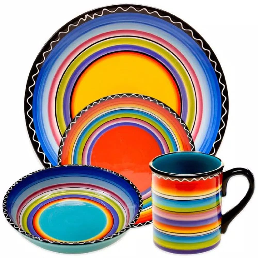 Certified International Tequila Sunrise 16-Piece Ceramic Dinnerware Set, Multi-Color Hand-Painted Design, Service for 4