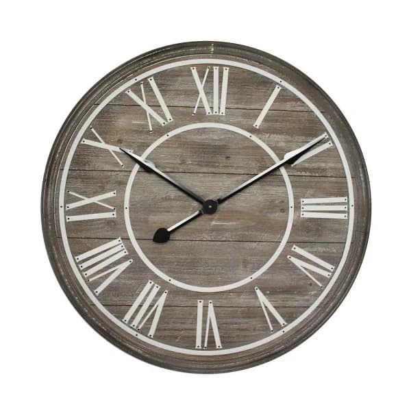 Yosemite Home Decor Rustic Age Distressed Brown Oversized 31-in Wall Clock - Industrial Wood & Metal Design