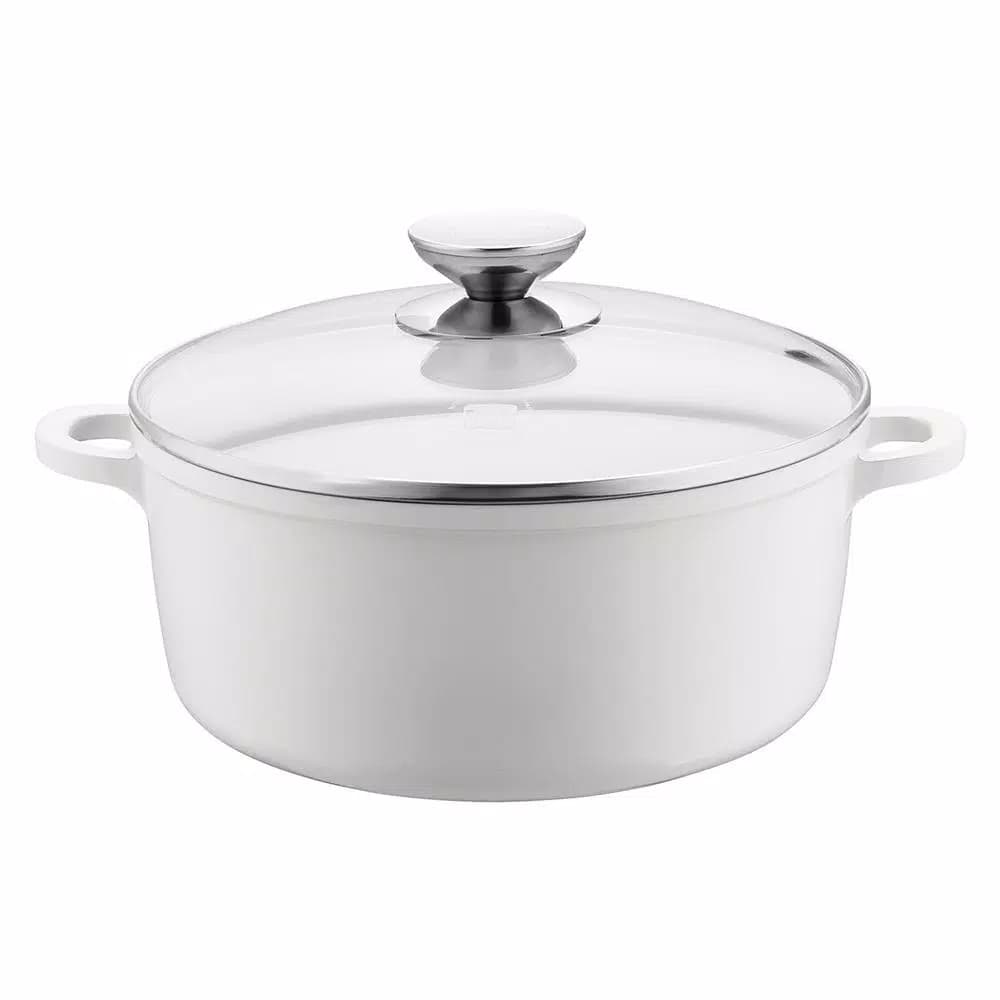 Berndes Vario Click Pearl 1.25 Qt. Round Cast Aluminum Ceramic Nonstick Dutch Oven with Glass Lid, White