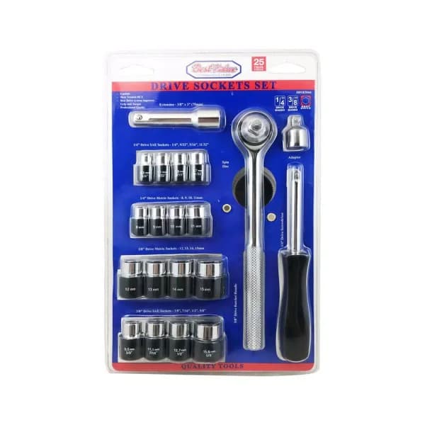 Best Value 25-Piece 1/4 in. and 3/8 in. Drive Socket Set with Ratchet, Extensions and Organizers