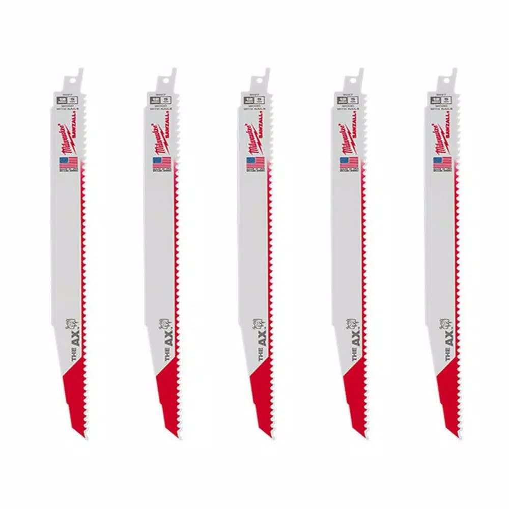 Milwaukee AX 12 in. 5 TPI Wood & Nail-Embedded Wood Reciprocating Saw Blades (5-Pack)