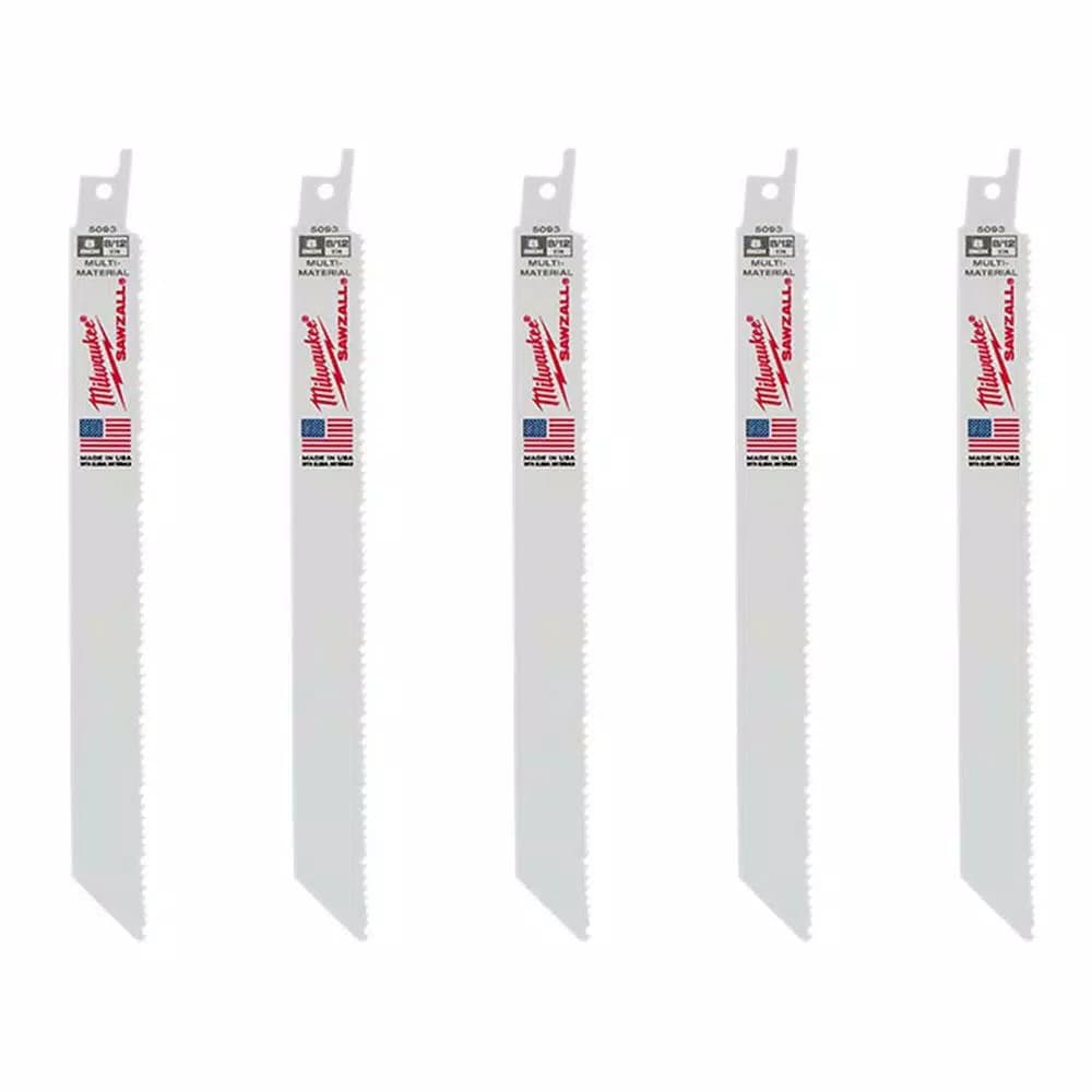 Milwaukee 8 in. Multi-Material Reciprocating Saw Blades, 8/12 TPI, 5-Pack
