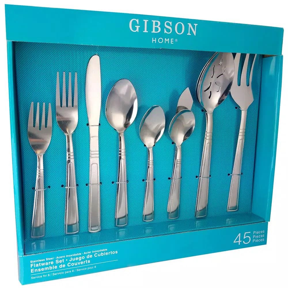 Gibson Home Astonshire 45-Piece Stainless Steel Flatware Set, Service for 8