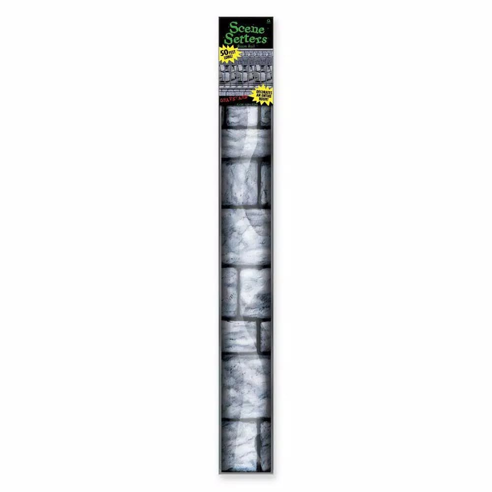 Amscan 48 in. x 40 ft. Halloween Stone Wall Scene Setter Plastic Room Roll, Haunted House Theme