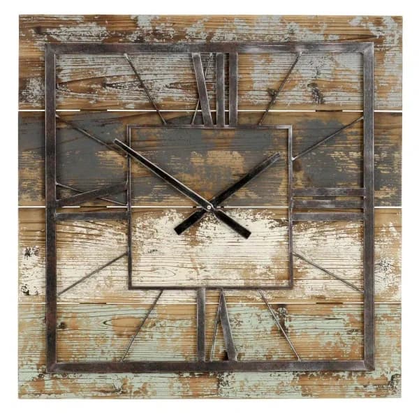 Aspire Home Accents Weston Multi-colored Square Wall Clock - Oversized Industrial Farmhouse Design