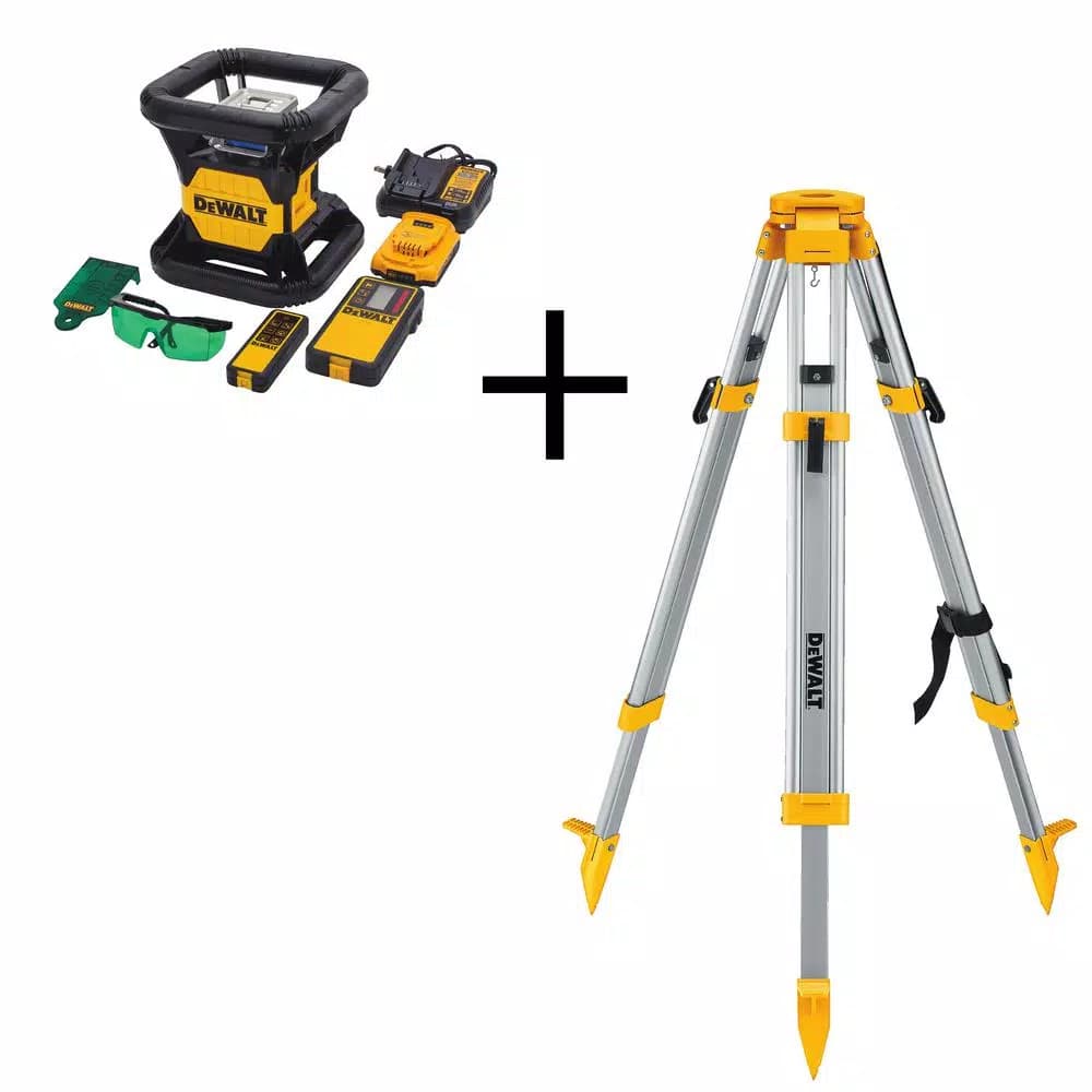 DEWALT DW079LG 20V MAX Green Beam Rotary Laser Level Kit with 2Ah Battery, Charger, TSTAK Case & Bonus Stand