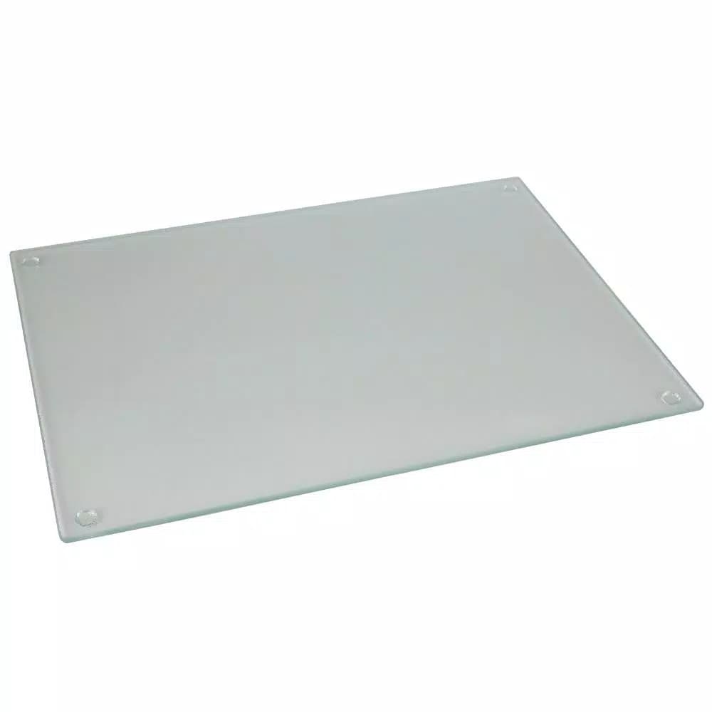 Home Basics Frosted Tempered Glass Cutting Board - Modern Rectangular Serving Platter
