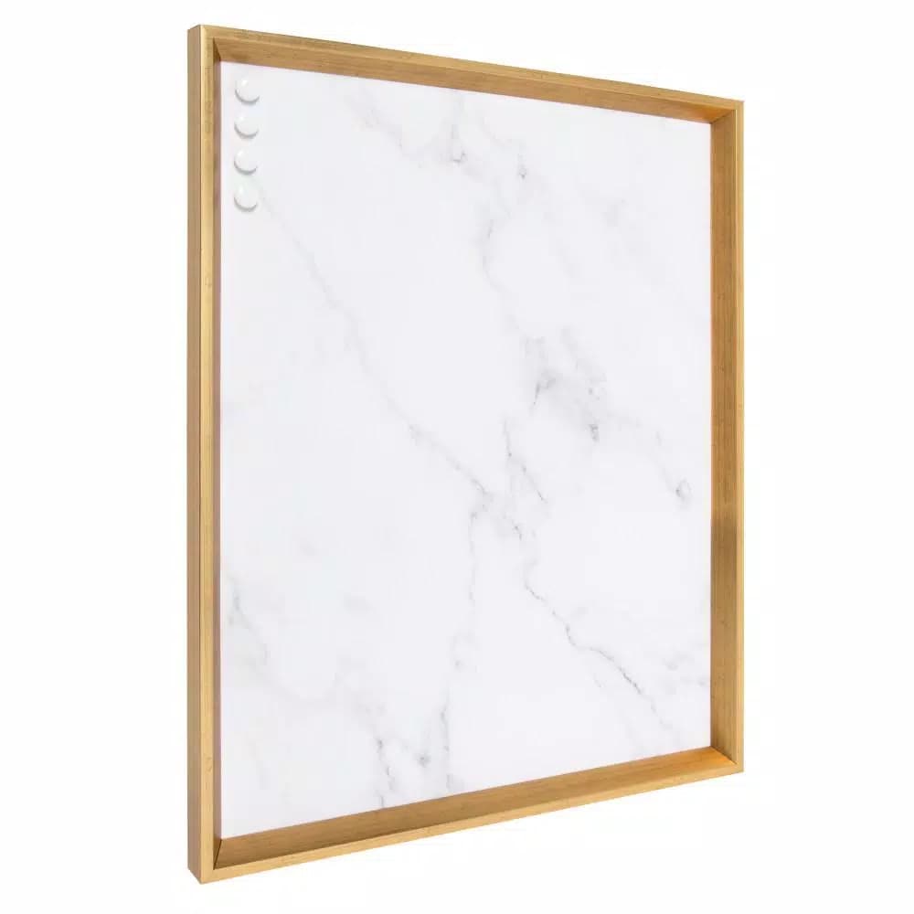 Kate and Laurel Calter Gold Marble Magnetic Memo Board - Carrara Marble Patterned Wall Organizer with Gold Frame
