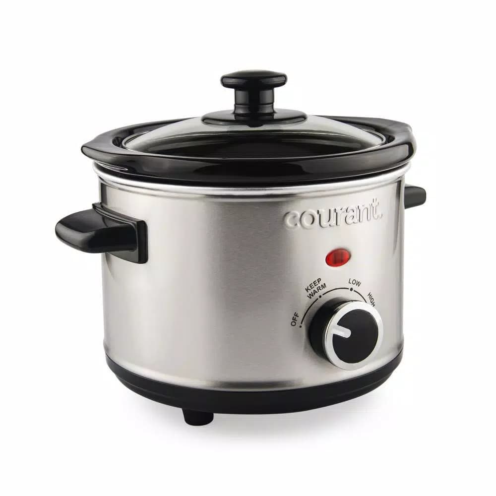 Courant 1.5 Qt. Brushed Stainless Steel Slow Cooker with Tempered Glass Lid