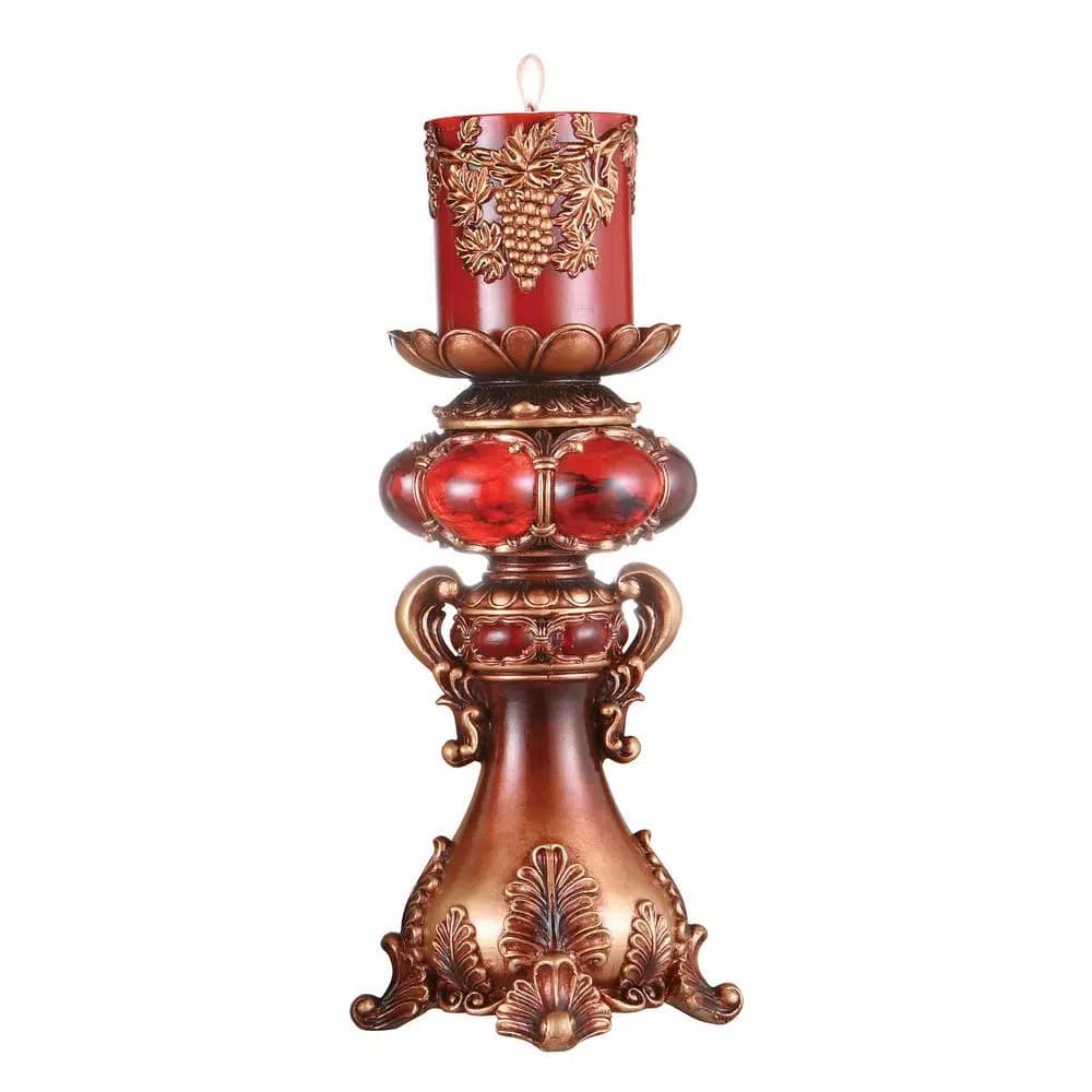 OK LIGHTING Ruby Burgundy Polyresin Candlestick Candle Holder - Classic Decorative Accent