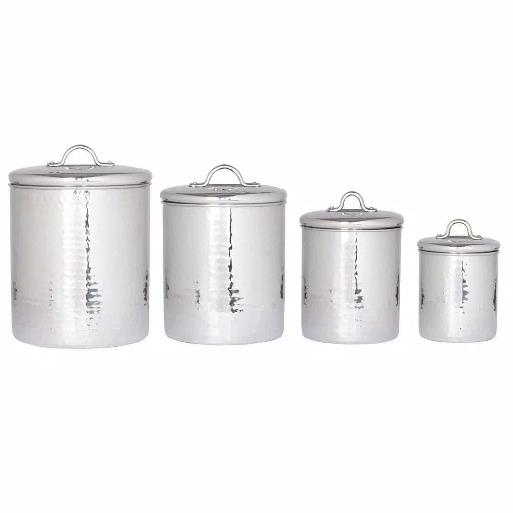 Old Dutch 4-Piece Stainless Steel Hammered Canister Set with Fresh Seal Covers