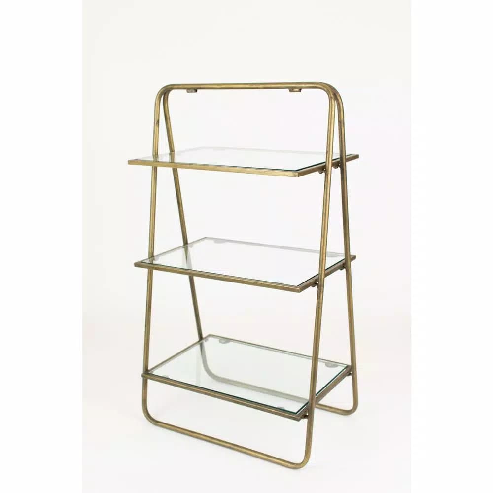 Unbranded 3-Tier Brass Finish Metal and Glass Display Shelf, 11 x 18 x 31 in