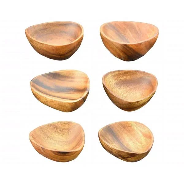 Acaciaware 6-Piece Handcrafted Acacia Wood 3-Sided Nut and Dip Bowl Set, 4 in.
