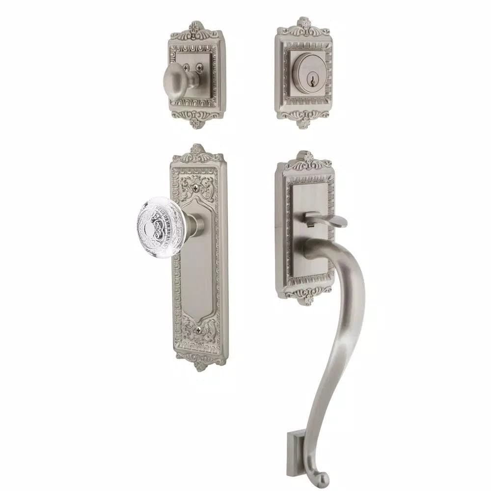 Nostalgic Warehouse Egg and Dart Satin Nickel Handleset with Crystal Knob