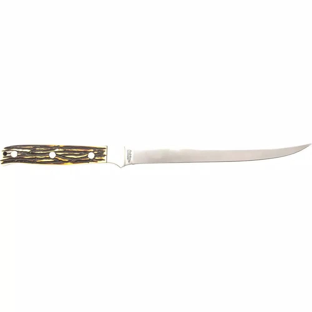 Schrade Uncle Henry Large Fillet Knife, 7.5 in. 7Cr17 High Carbon Stainless Steel Fixed Blade with Leather Sheath