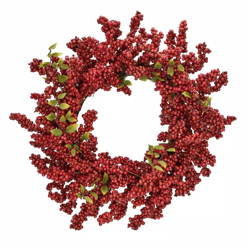 Unbranded Soft Touch 24 in. Red Berry and Greenery Wreath