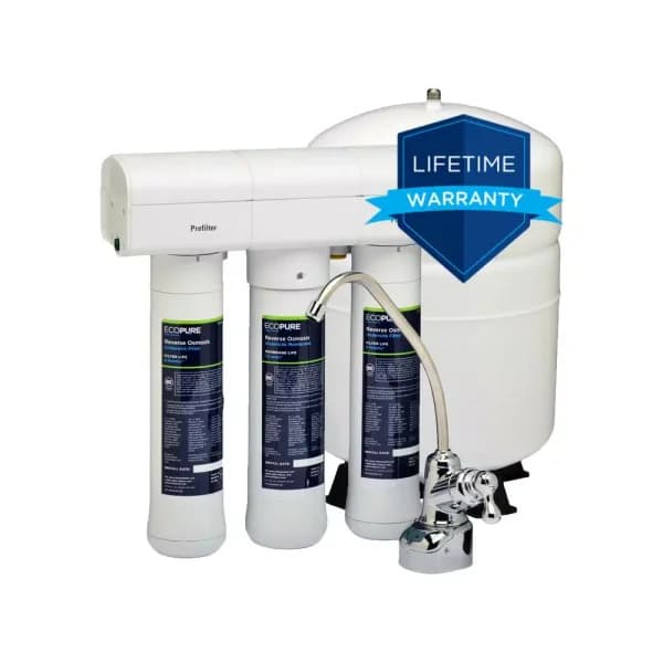 EcoPure 3-Stage Reverse Osmosis Drinking Water Filter System with Dedicated Faucet