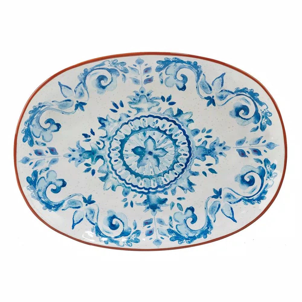 Certified International Porto Ceramic Oval Platter, 17 in. x 12.5 in., Multi-Colored Exotic Pattern