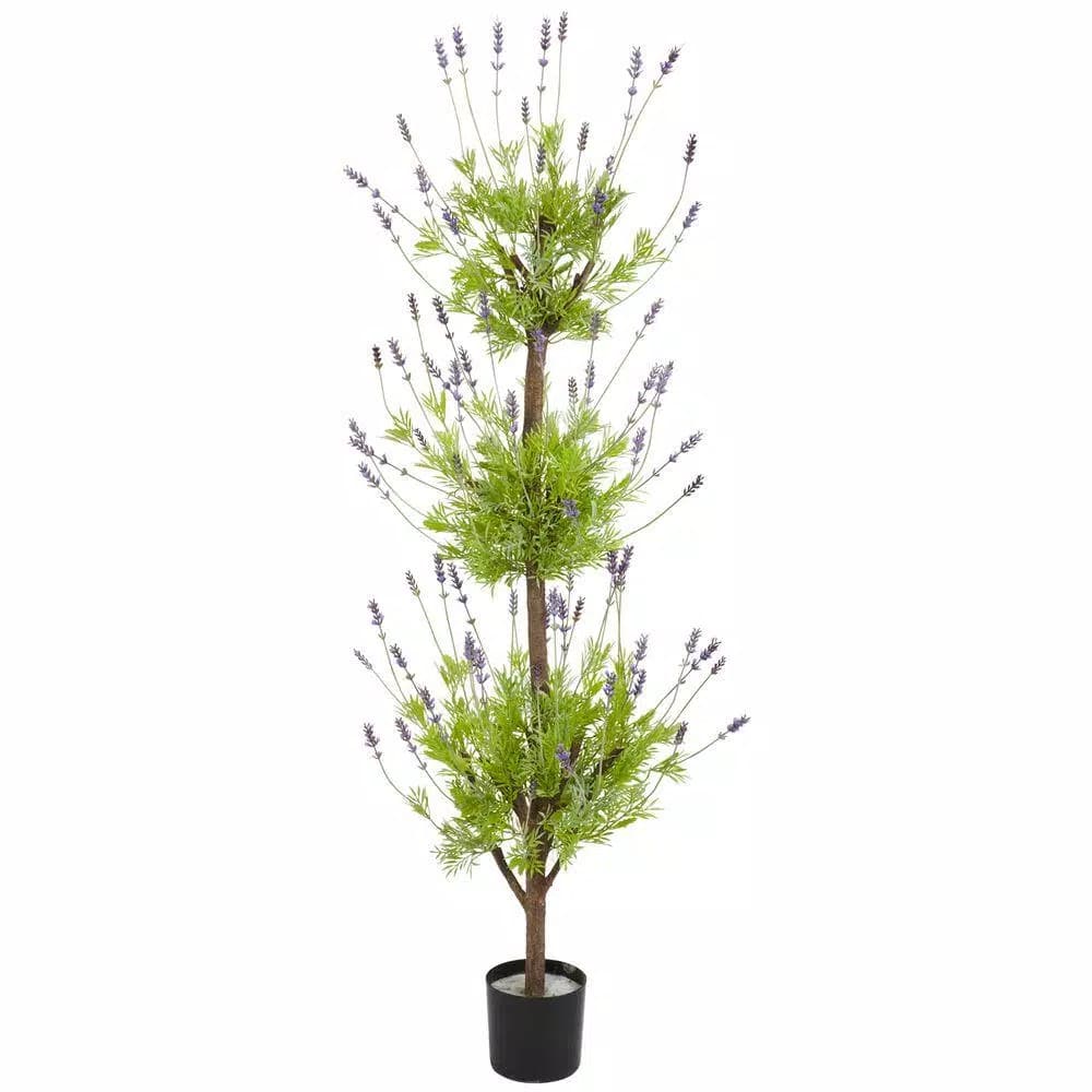 Nearly Natural 48 Inch Artificial Lavender Topiary Tree with Black Planter