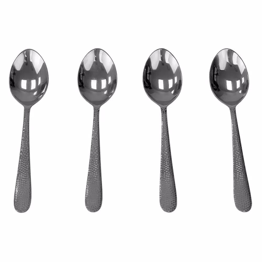Unbranded Hammered Finish Silver 18/0 Stainless Steel Dinner Spoon Set, 4-Piece