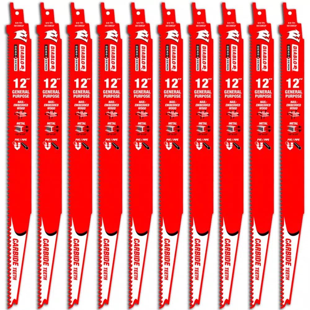 Diablo Demo Demon Carbide 12 in. General Purpose Reciprocating Saw Blades, 10-Pack