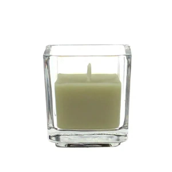 Zest Candle 2 in. Sage Green Square Glass Votive Candles, 12-Pack