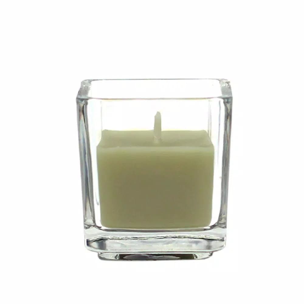 Zest Candle 2 in. Sage Green Square Glass Votive Candles, 12-Pack