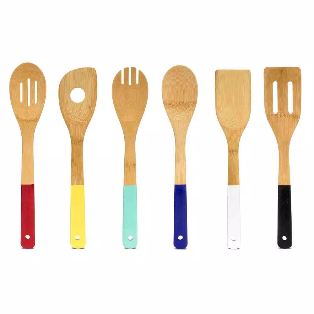 Home Basics Bamboo Kitchen Utensil Set of 6 - Modern Spatulas and Cooking Spoons